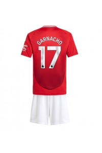 Manchester United Alejandro Garnacho #17 Jalkapallovaatteet Lasten Kotipeliasu 2024-25 Lyhythihainen (+ Lyhyet housut)